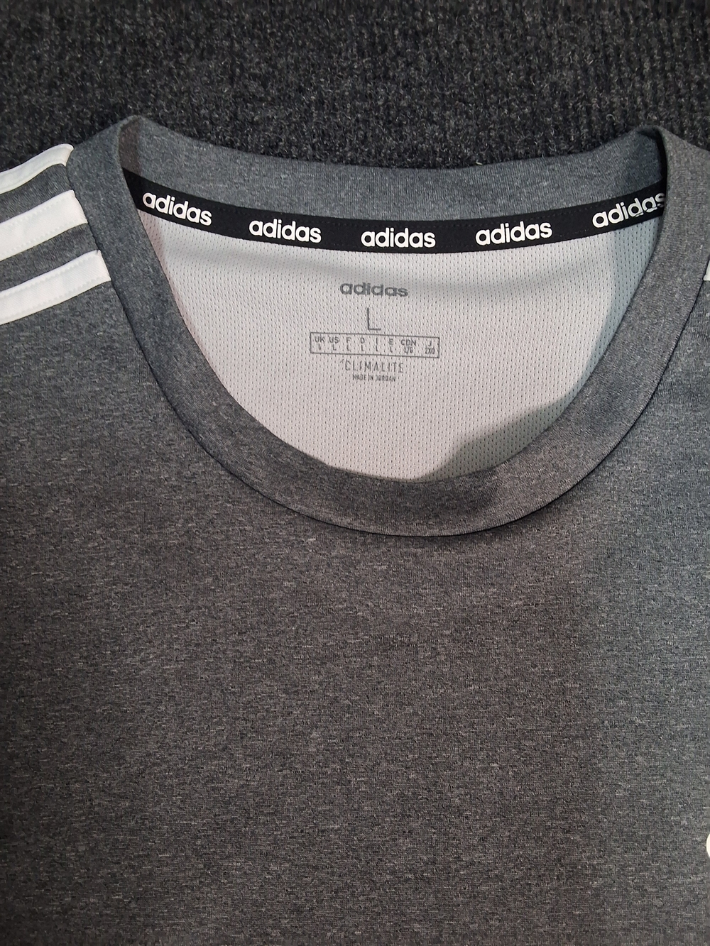 adidas Men’s Dark Gray Athletic Short Sleeve Tee with White Stripes